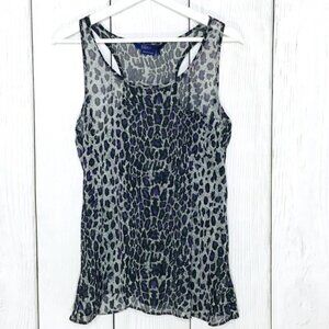 Miley Cyrus Colab, Max Azria Black & Purple Sheer Leopard Print Tank